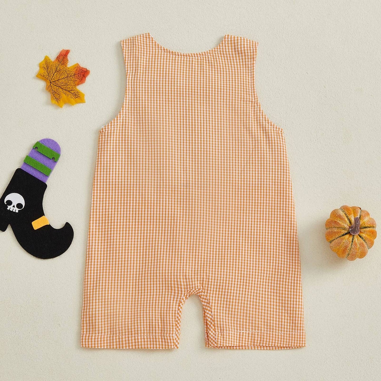 Cute pumpkin embroidered plaid jumpsuit for Halloween