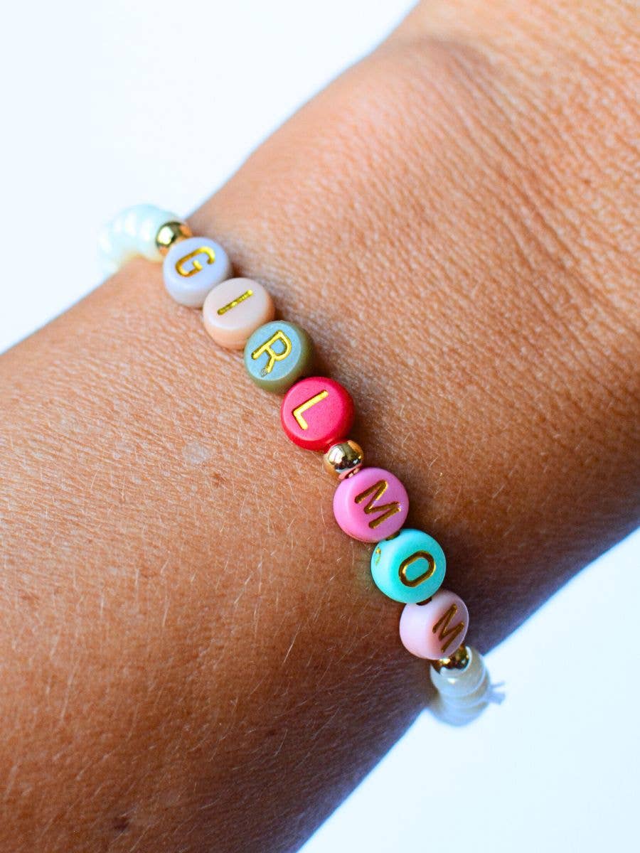 GIRL MOM multi colored beaded pearl Mama jewelry bracelet