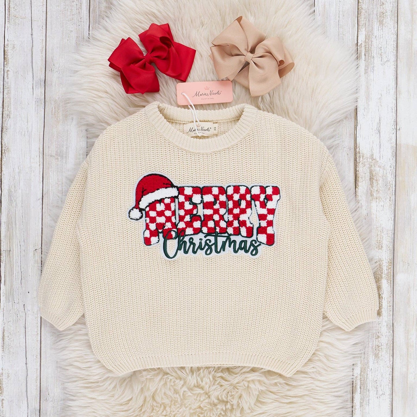 "Merry Christmas" Checkered Sweater