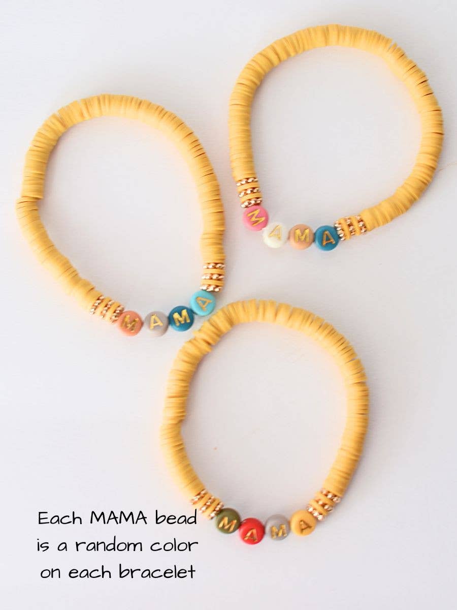 Multi-Colored MAMA Word Beaded Stretch Bracelet – Mustard