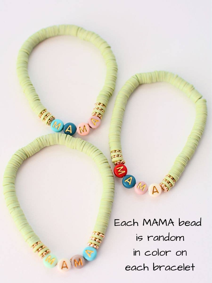 Multi-Colored MAMA Word Beaded Stretch Bracelet – Mint