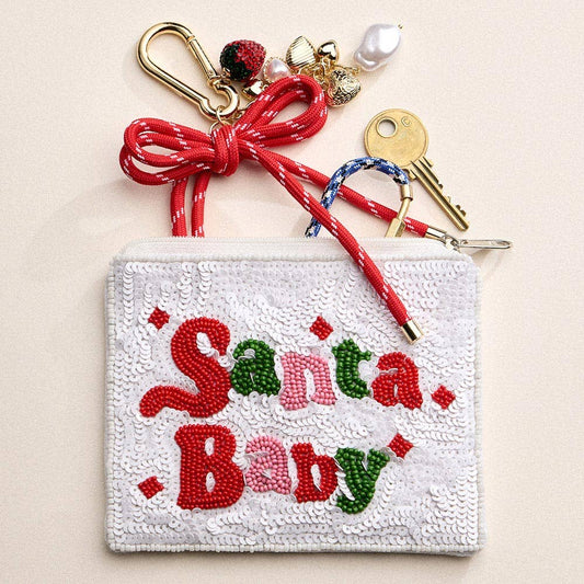 SANTA BABY Message Seed Beaded Mini Pouch Bag