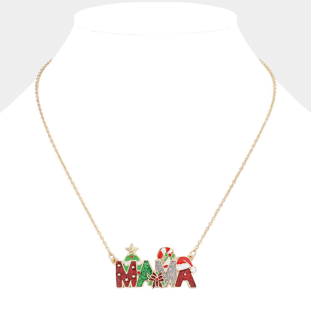 Enamel Christmas MAMA Message Pendant Necklace