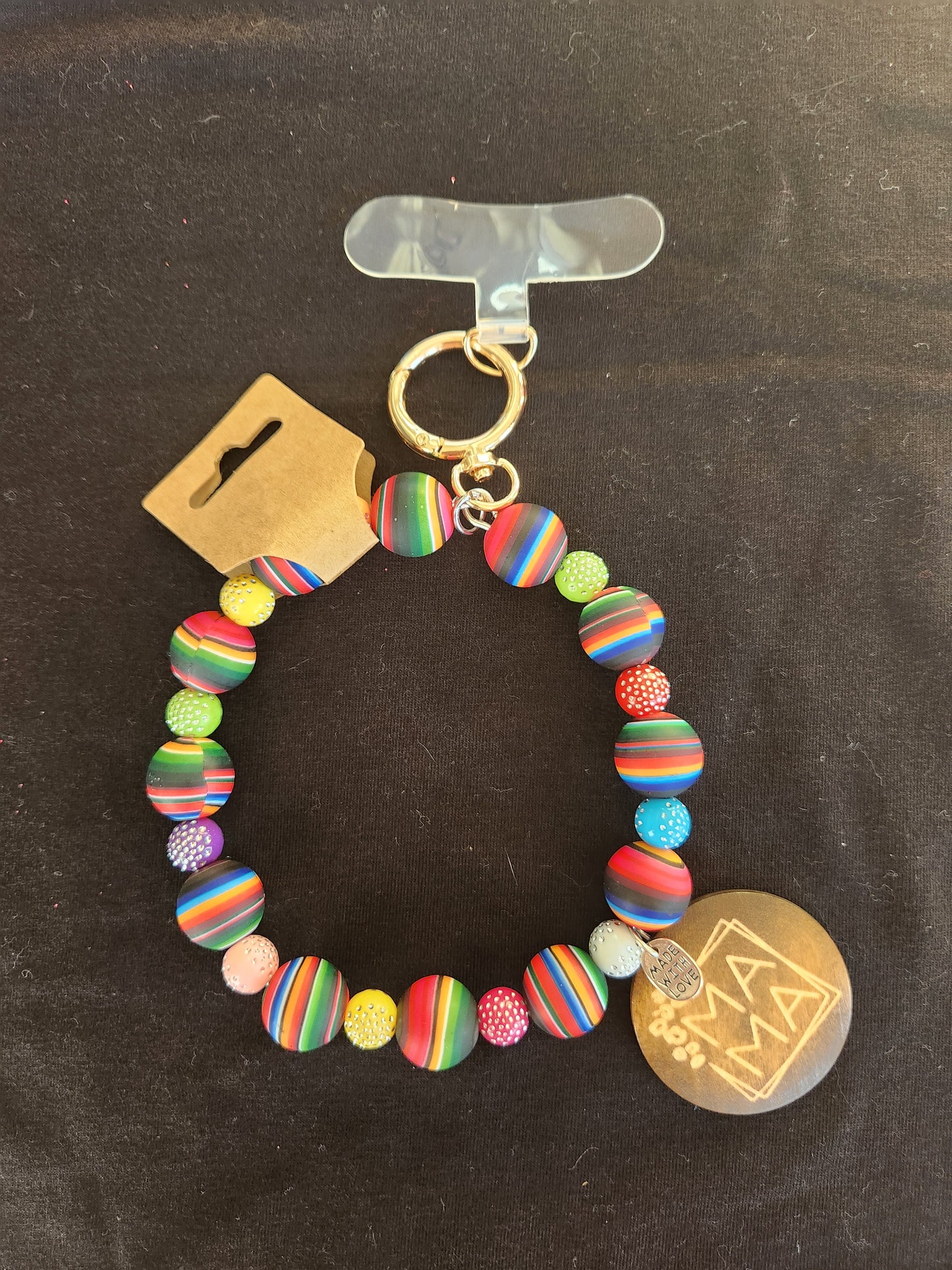 Beaded Bracelet Keychain with wood MAMA charm