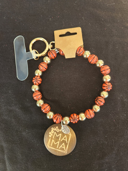 Beaded Basketball Bracelet Keychain with wood MAMA charm