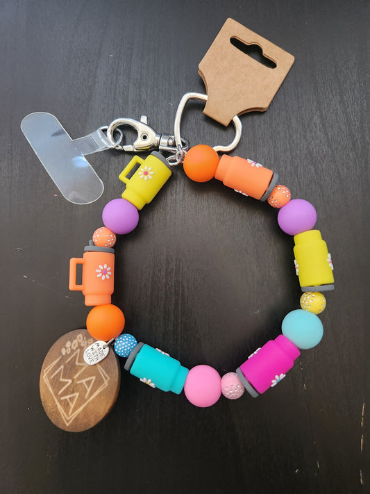 Beaded "Mommy Juice" Bracelet Keychain with wood MAMA charm