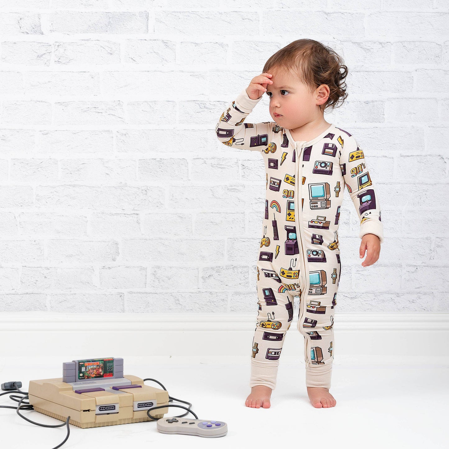 90's Retro Baby Bamboo Double Zipper Onesie