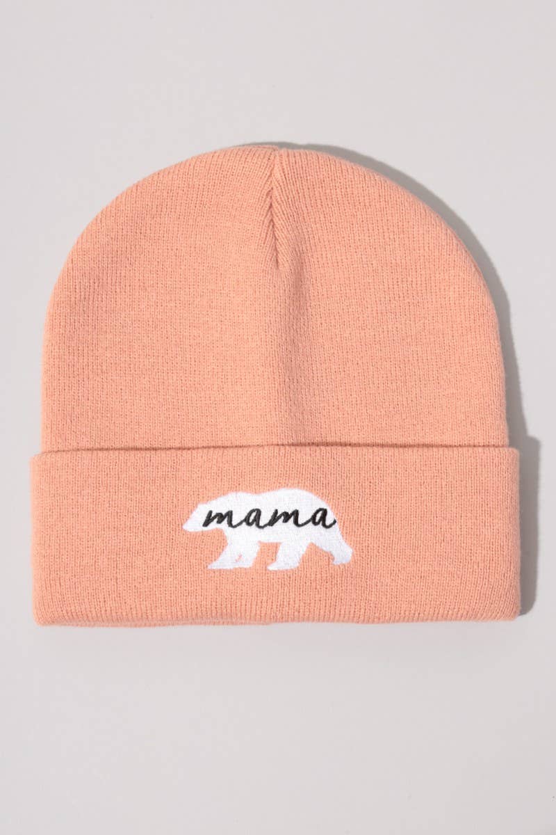 Mama Bear Embroidery Solid Cuffed Beanie