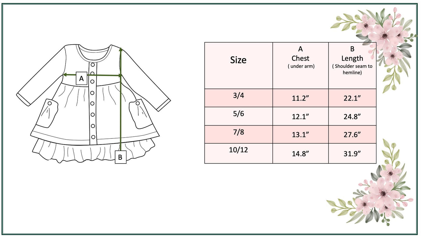 Kids Cream & Burgundy Floral Ruffle Button Pocket Fall Dress