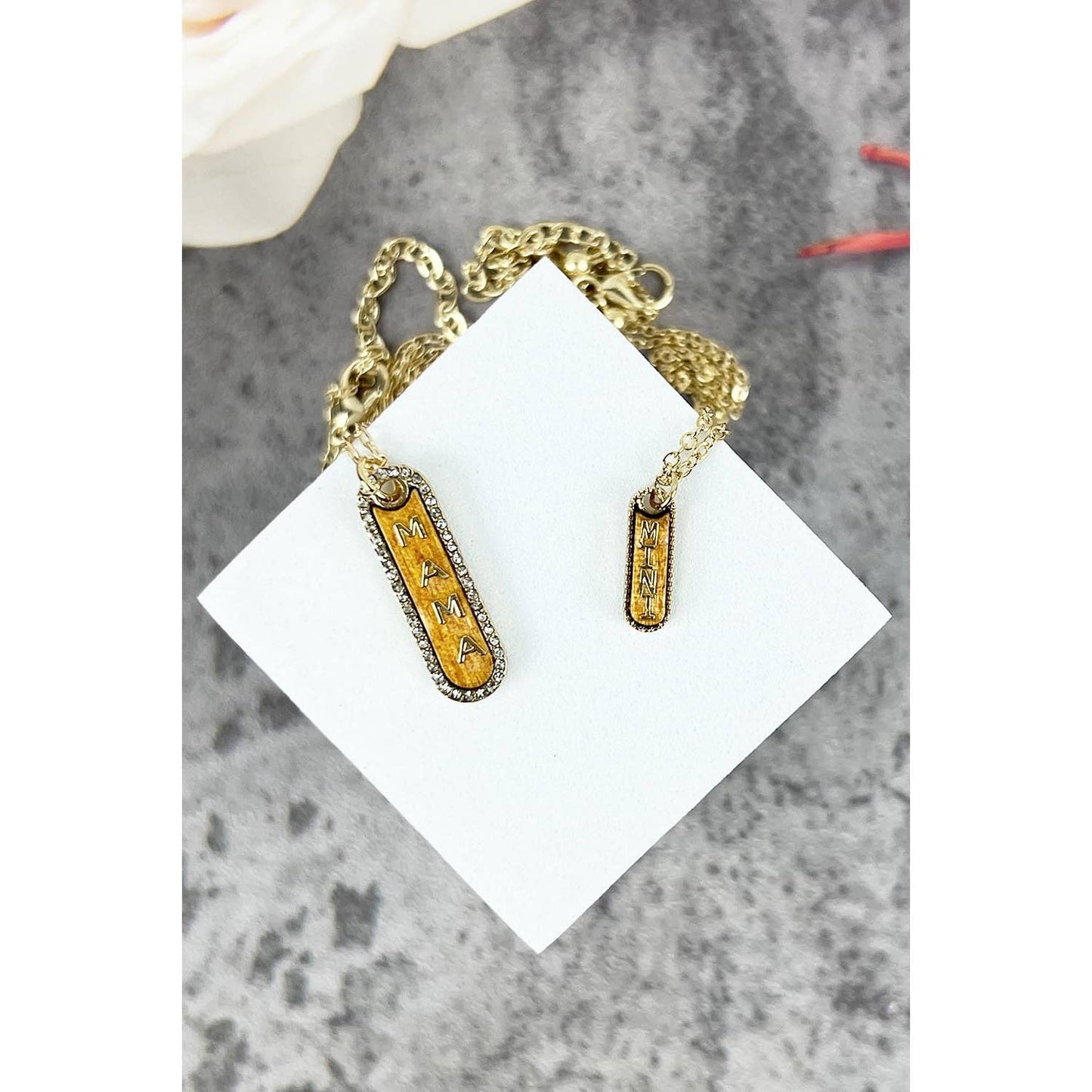 MAMA AND MINI BAR SHAPED WOOD NECKLACE SET