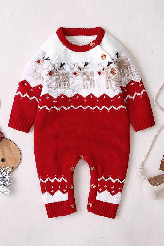 Christmas Reindeer Knitting Kids One Piece Romper