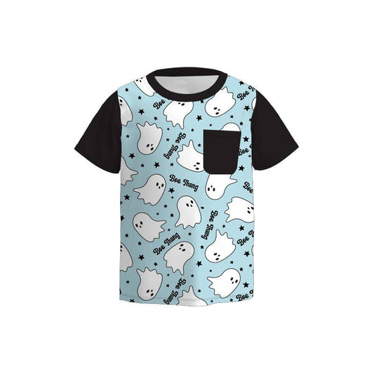 Boys Halloween Playful Ghost Pocket Short Sleeves Top