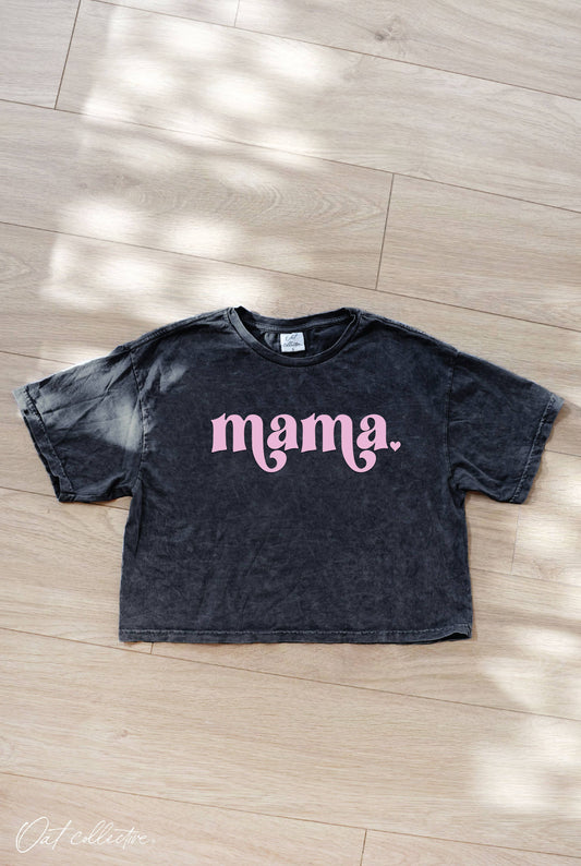 MAMA PUFF Cropped Mineral Washed Graphic Top