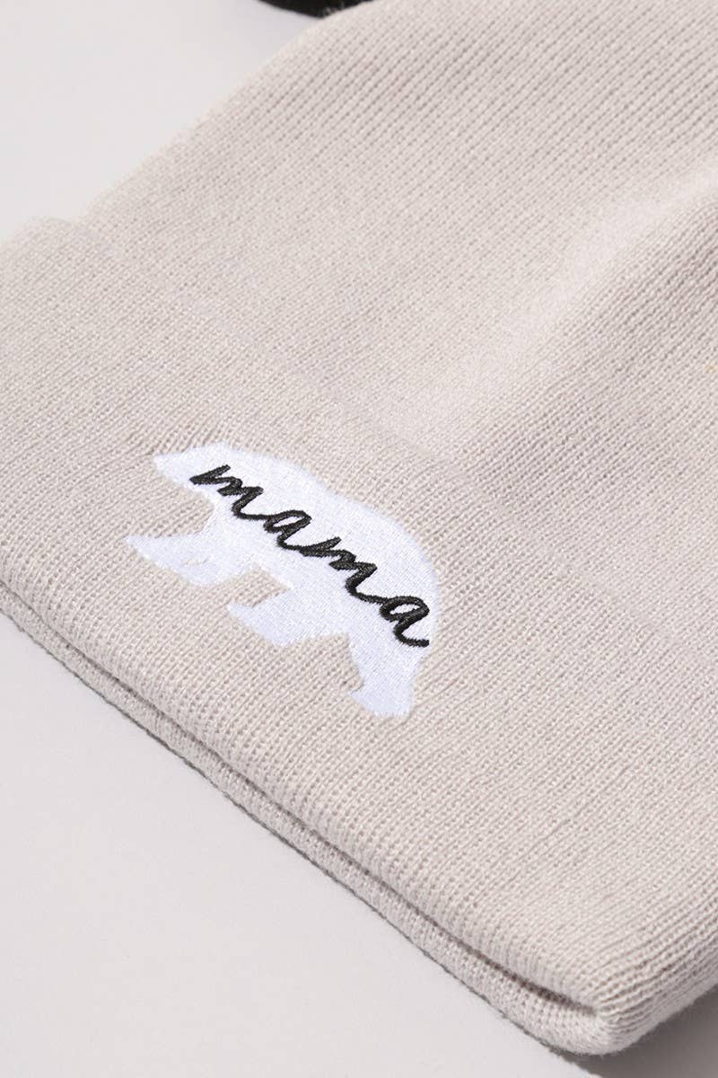 Mama Bear Embroidery Solid Cuffed Beanie