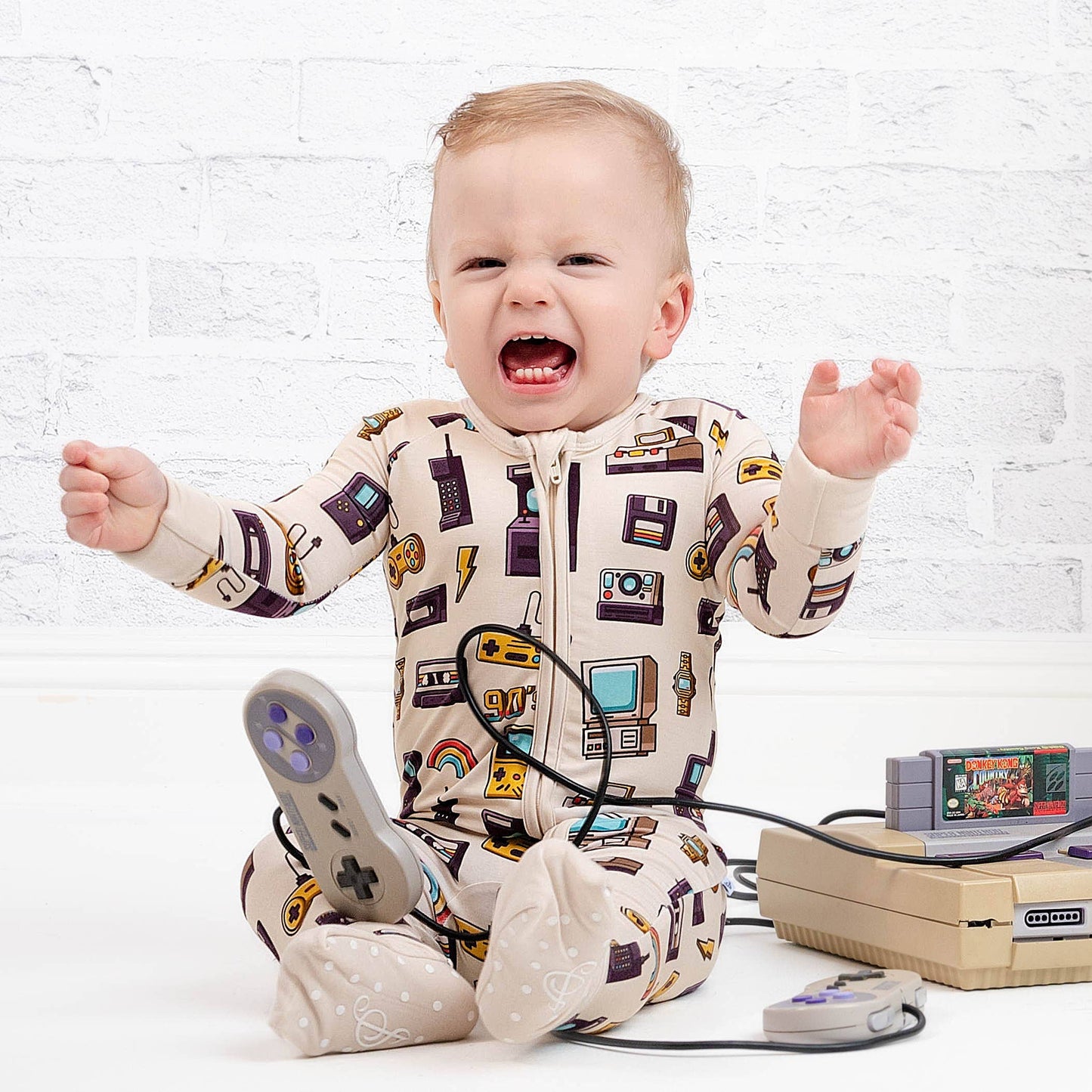 90's Retro Baby Bamboo Double Zipper Onesie