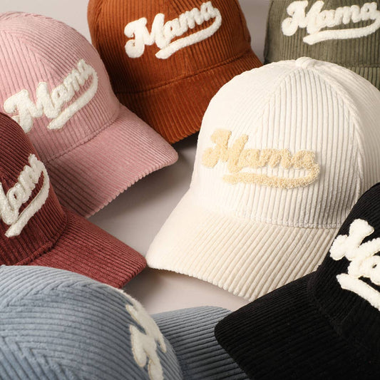 MAMA 3D Embroidered Fuzzy Patch Corduroy Cap