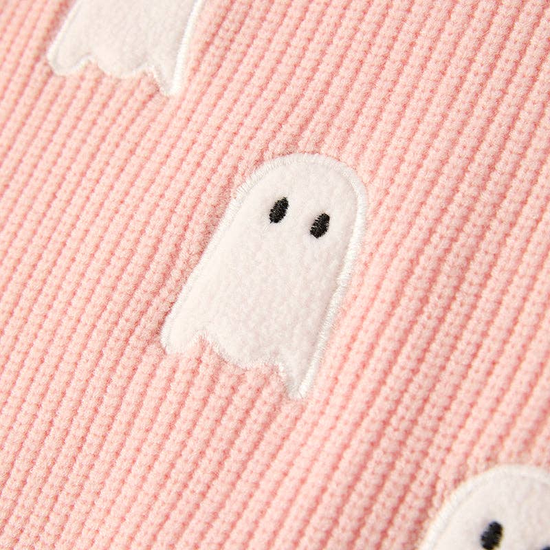 Mommy And Me Girls Halloween Ghost Applique Pink Sweater