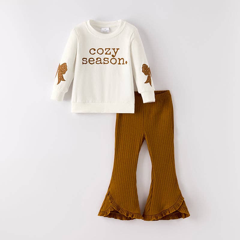 Girls Fall Autumn COZY SEASON Brown Long Sleeves Pant Set