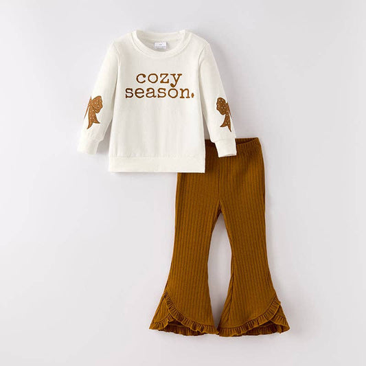Girls Fall Autumn COZY SEASON Brown Long Sleeves Pant Set