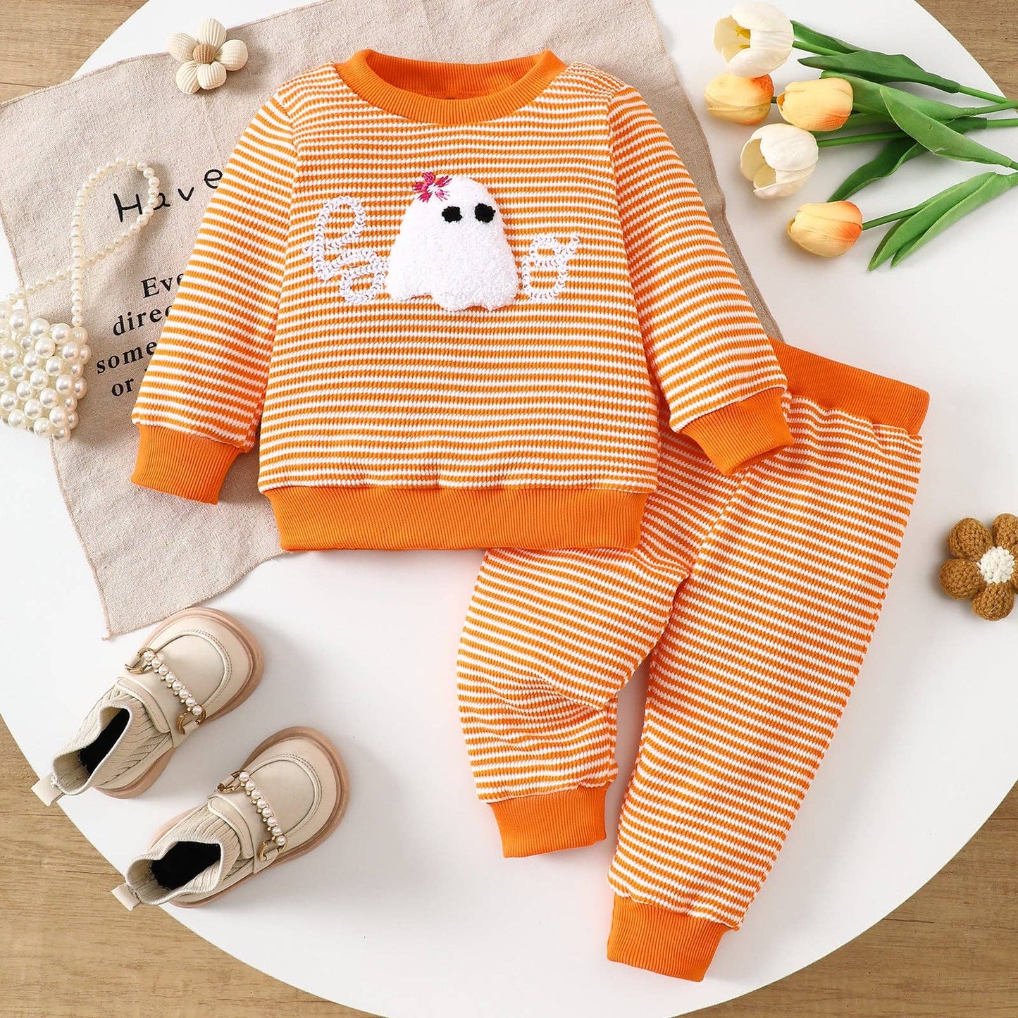 Boo Halloween Towel embroidery striped thermal set