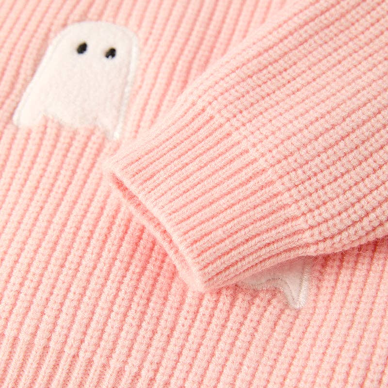 Mommy And Me Girls Halloween Ghost Applique Pink Sweater