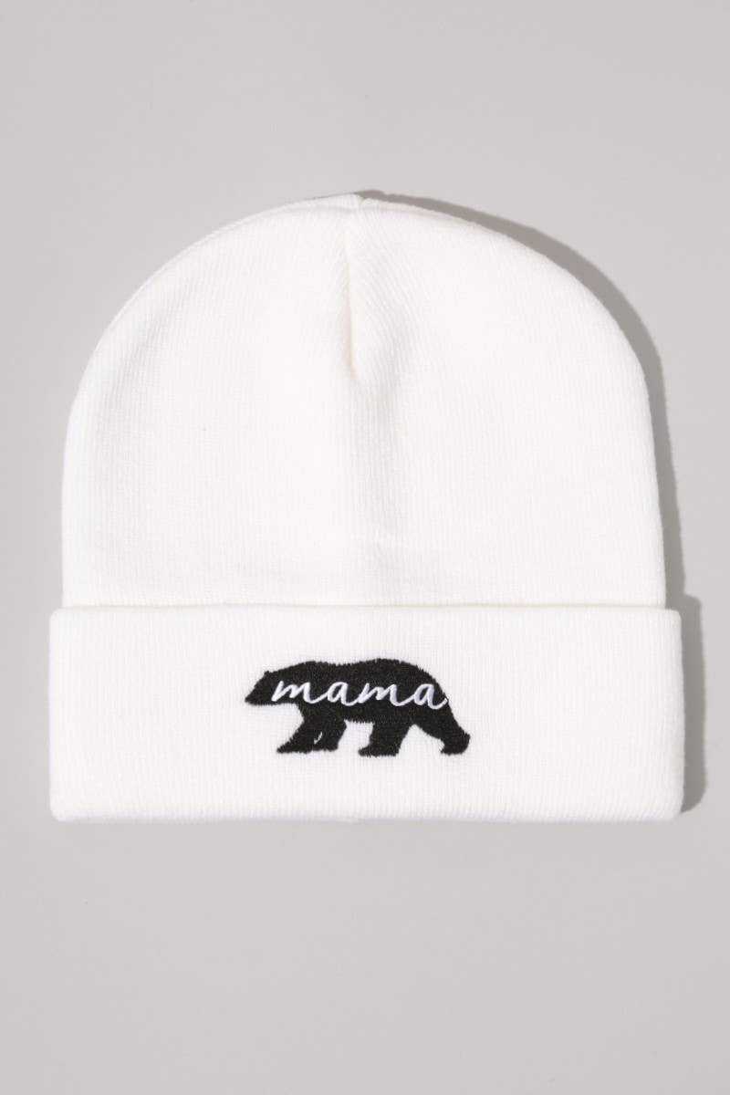 Mama Bear Embroidery Solid Cuffed Beanie
