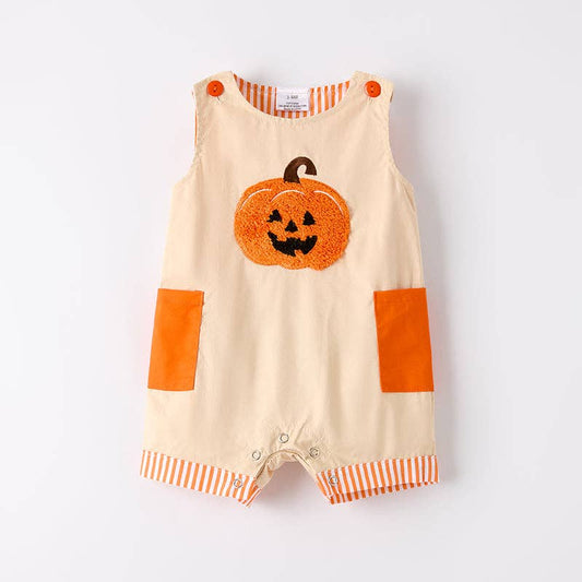 Baby Boys Halloween Pumpkin Chenille Patch Cotton Romper