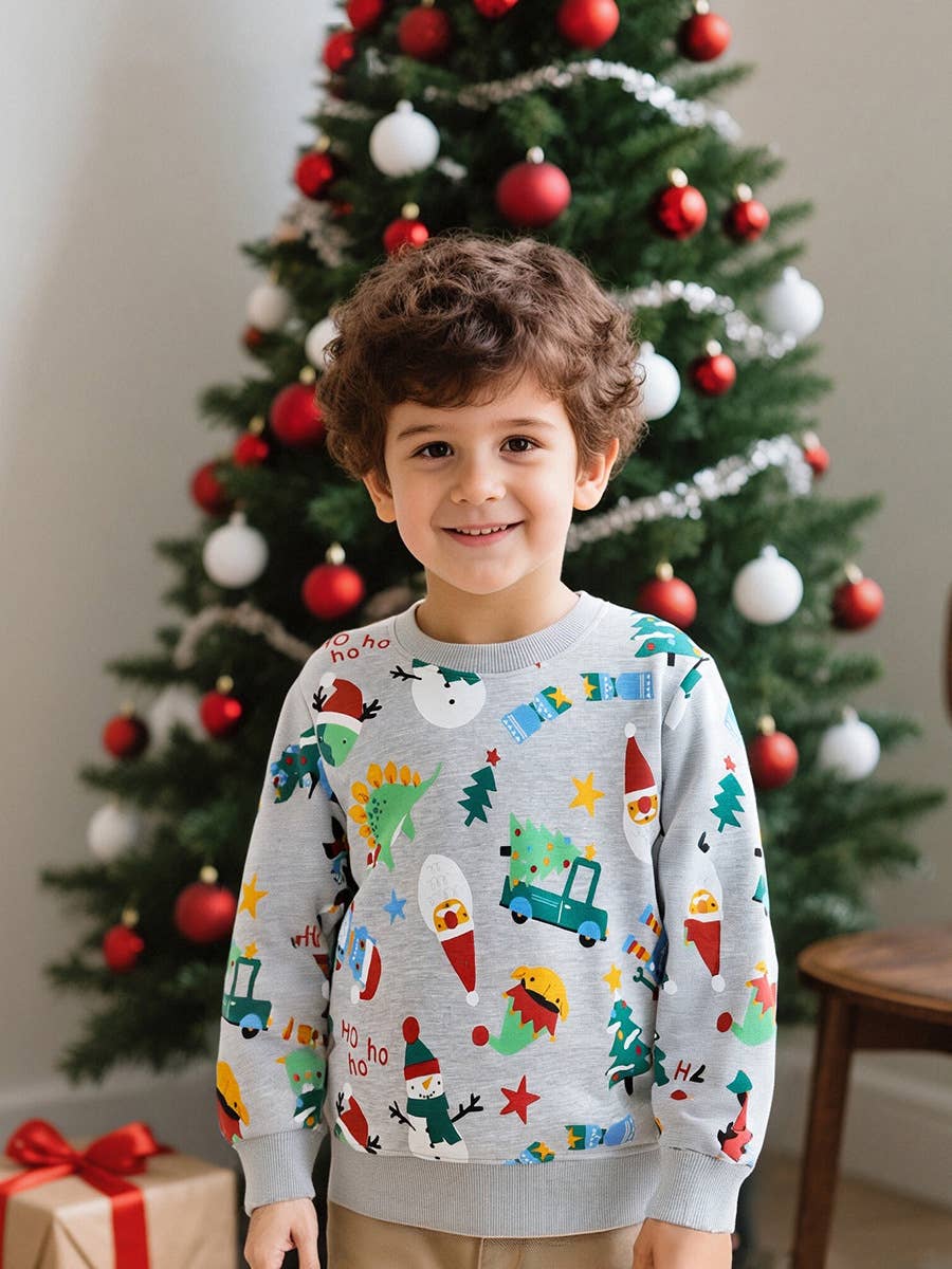 Kids Christmas Cartoon Cotton Print Top
