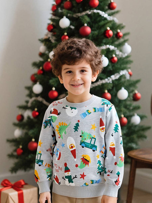 Kids Christmas Cartoon Cotton Print Top