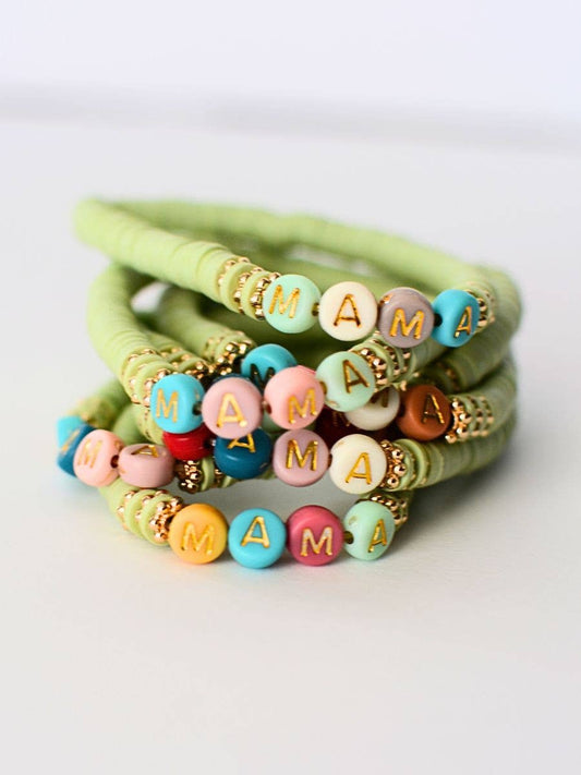 Multi-Colored MAMA Word Beaded Stretch Bracelet – Mint