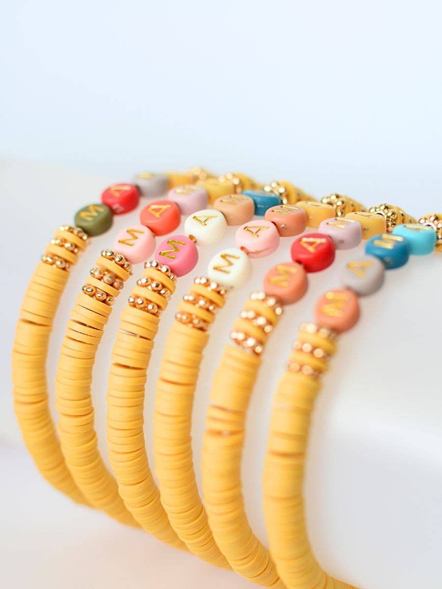 Multi-Colored MAMA Word Beaded Stretch Bracelet – Mustard