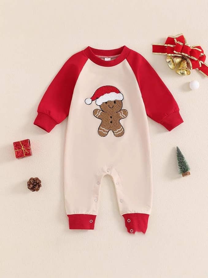 Gingerbread Embroidered Romper
