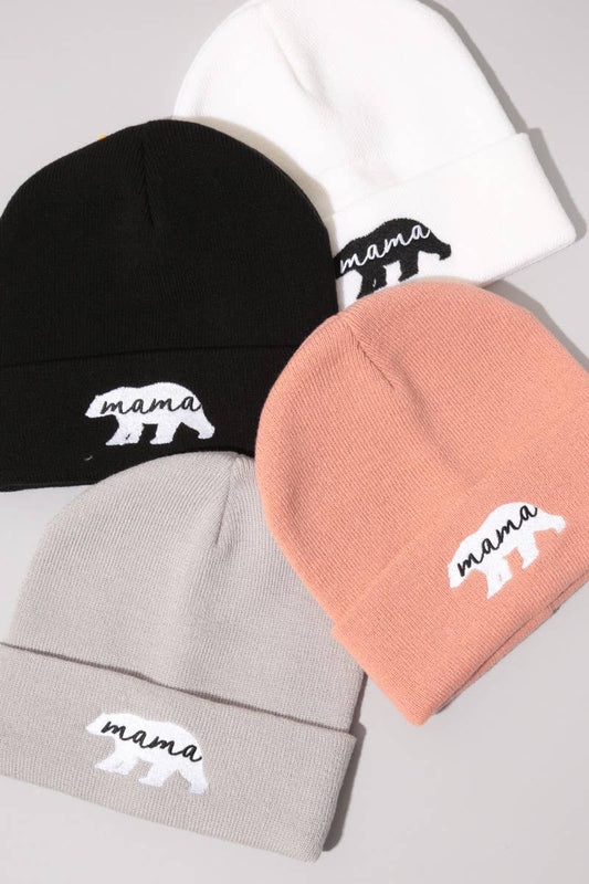 Mama Bear Embroidery Solid Cuffed Beanie