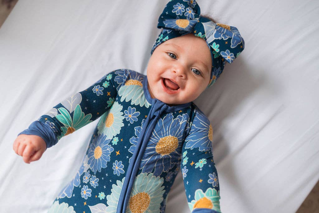 Blue Daisy Baby Bamboo Double Zipper Onesie