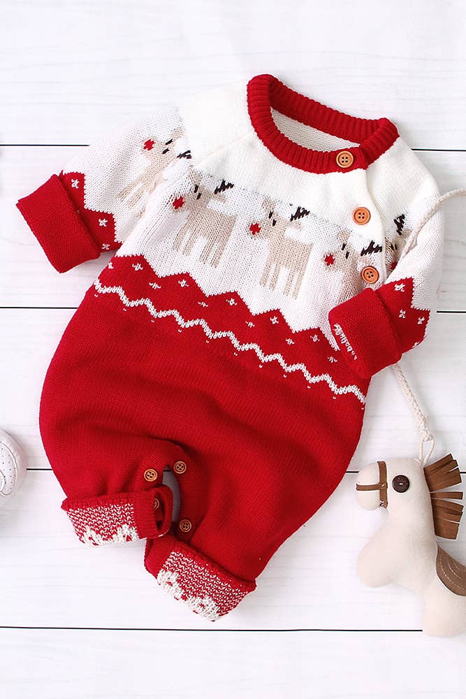 Christmas Reindeer Knitting Kids One Piece Romper