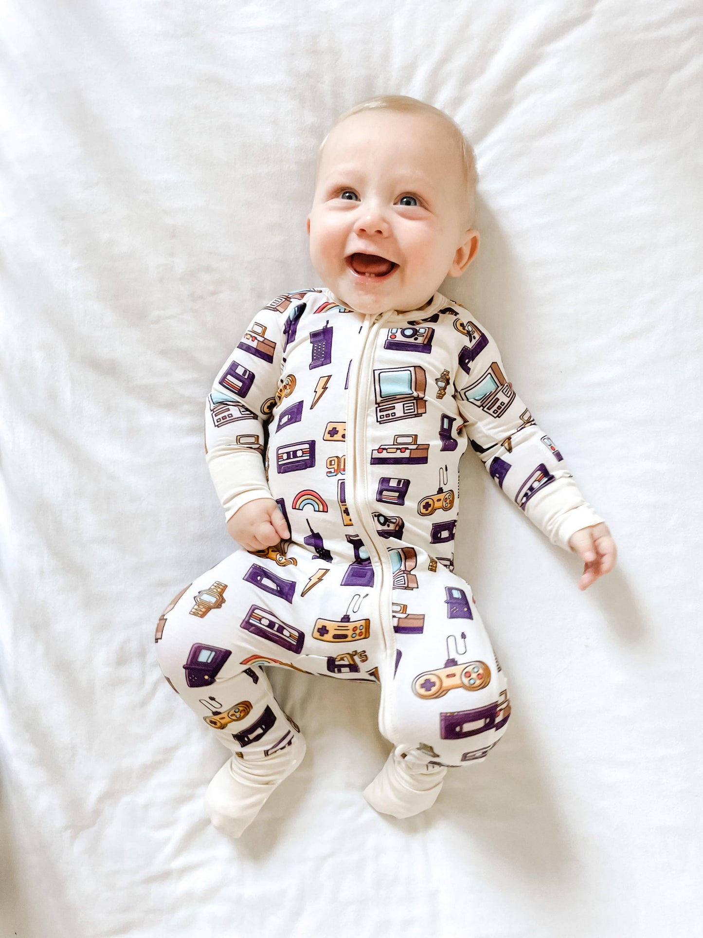 90's Retro Baby Bamboo Double Zipper Onesie