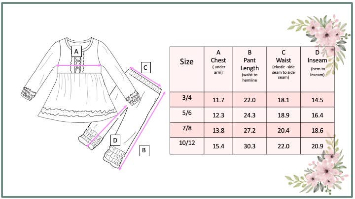 Kids Teal Plum Floral Ruffle Button Fall Two Piece Set
