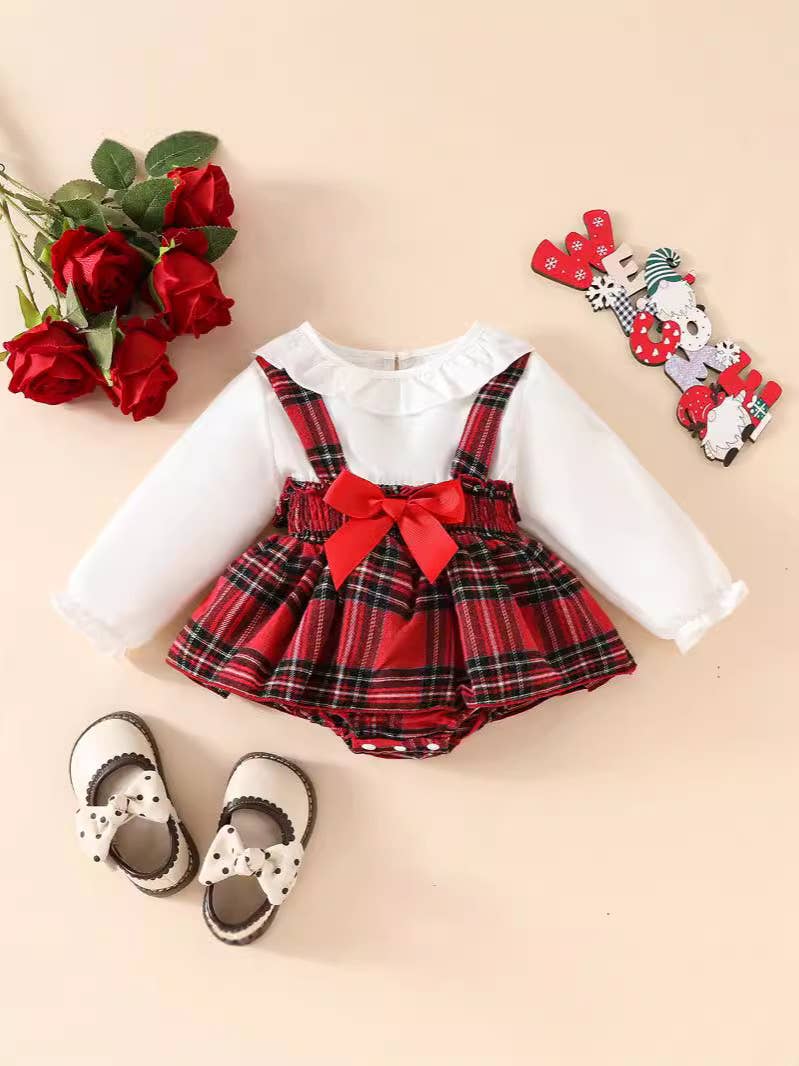 Plaid Holiday Ruffle Dress Romper