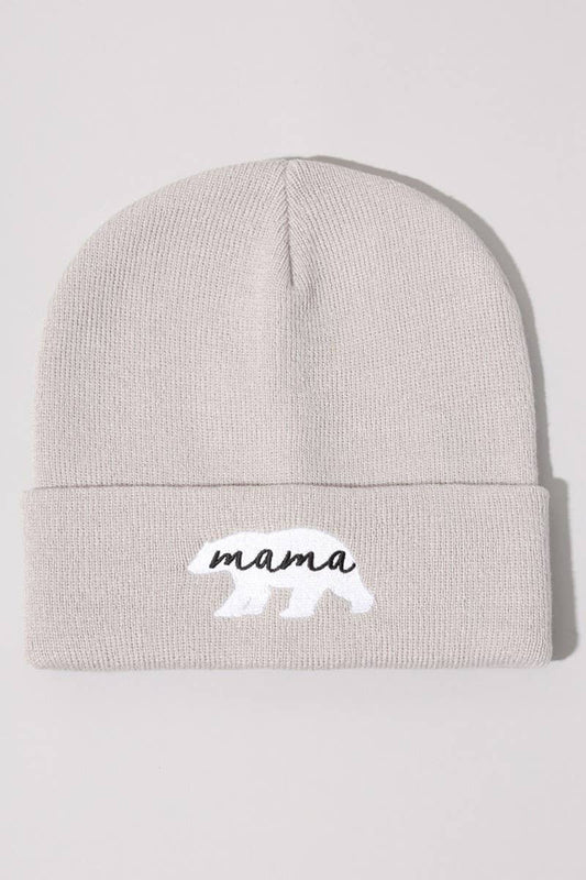 Mama Bear Embroidery Solid Cuffed Beanie