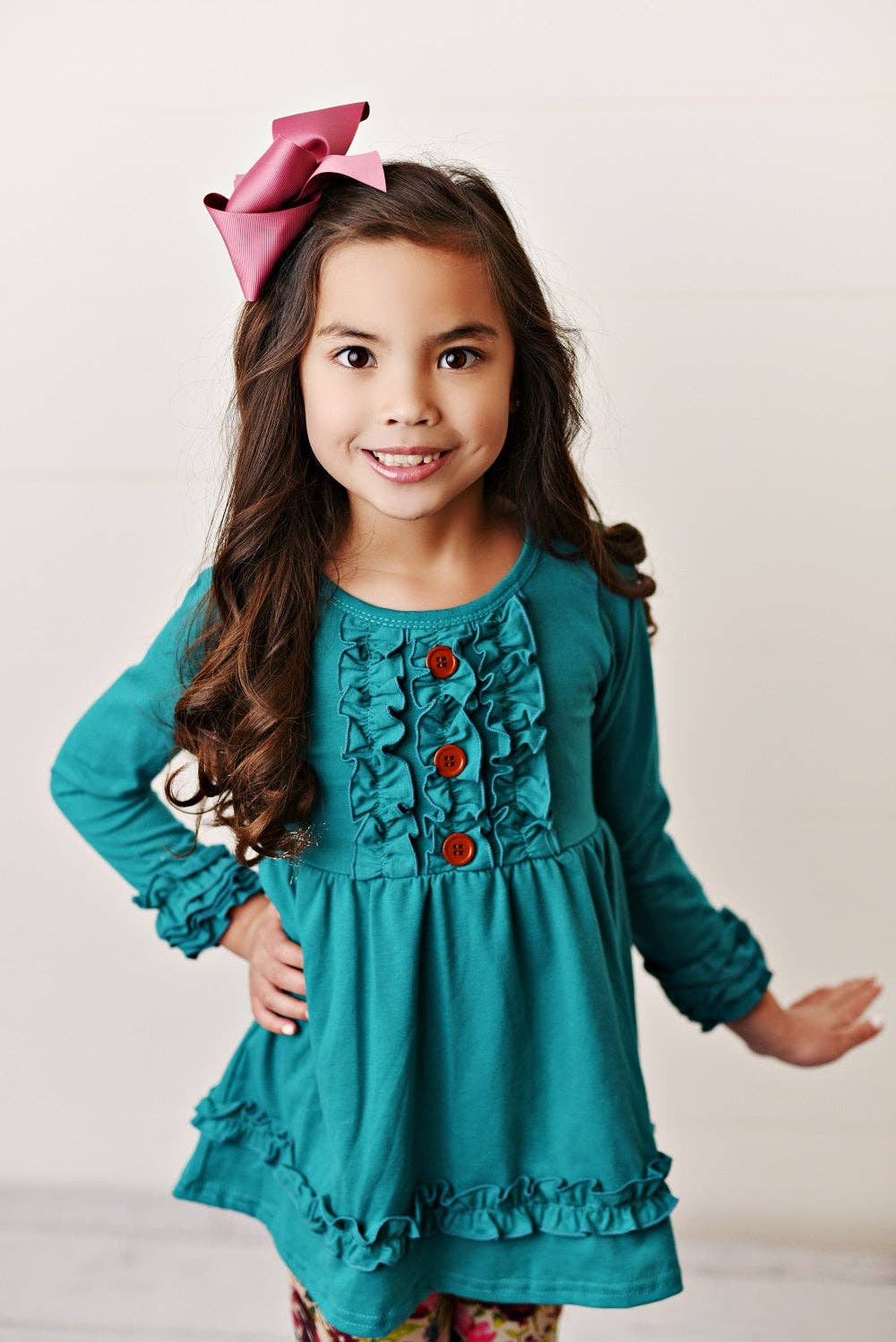 Kids Teal Plum Floral Ruffle Button Fall Two Piece Set