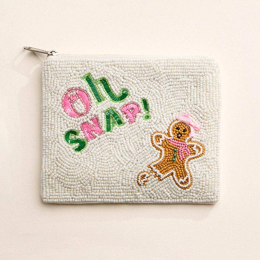 OH SNAP Message Gingerbread Man Seed Beaded Mini Pouch Bag